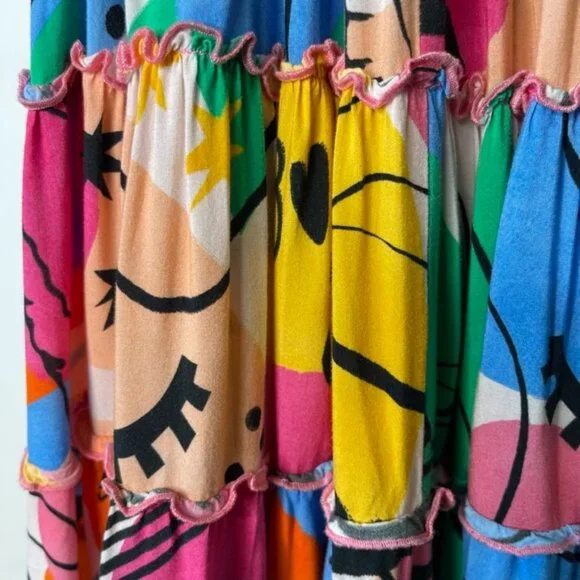 Agua Bendita Pacifico Malika Joo Bah Girls Smocked Tiered Ruffle Dress Size 3Y - Picture 4 of 6